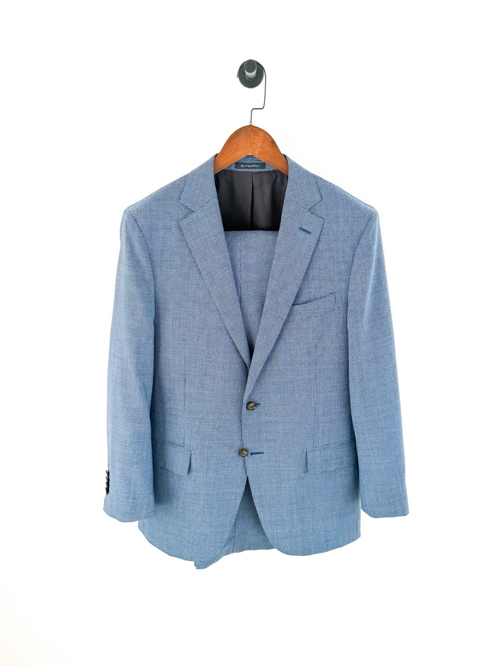 Suitsupply Sienna Italian Wool Suit "Rustic Tropical" Blue Men's 40R Houndstooth - Picture 3 of 15